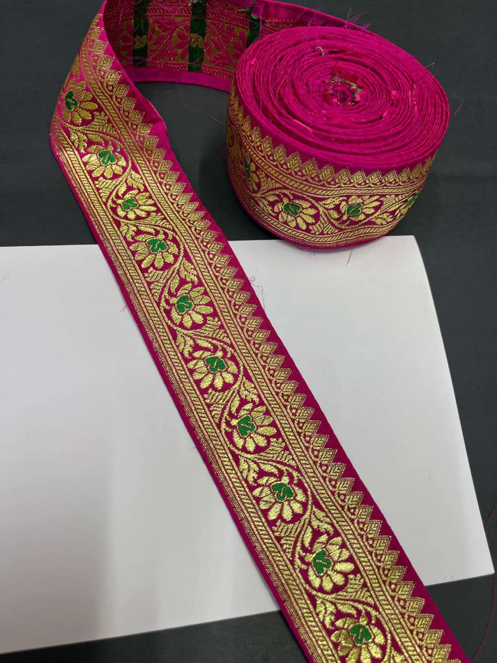Banarasi Handloom Vintage Pure Silk Border – Rani Pink